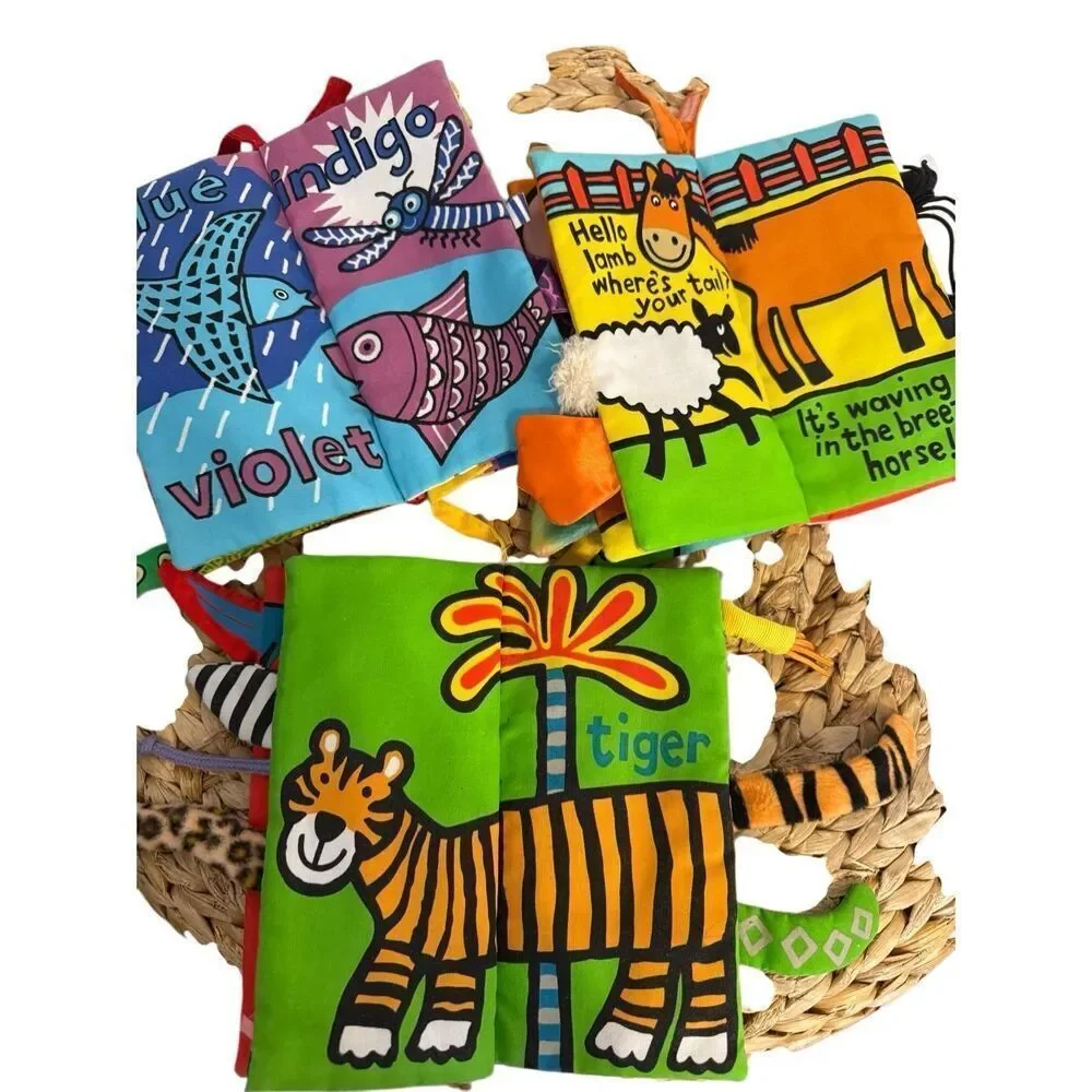 Bundle Lot of Three (3) Jelly Cat Soft Activity Book: Jungly Tails Farm Tails